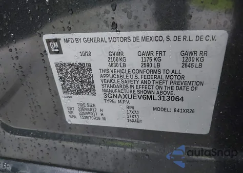 2021 Chevrolet Equinox Awd Lt from USA, damaged, VIN 3GNAXUEV6ML313064